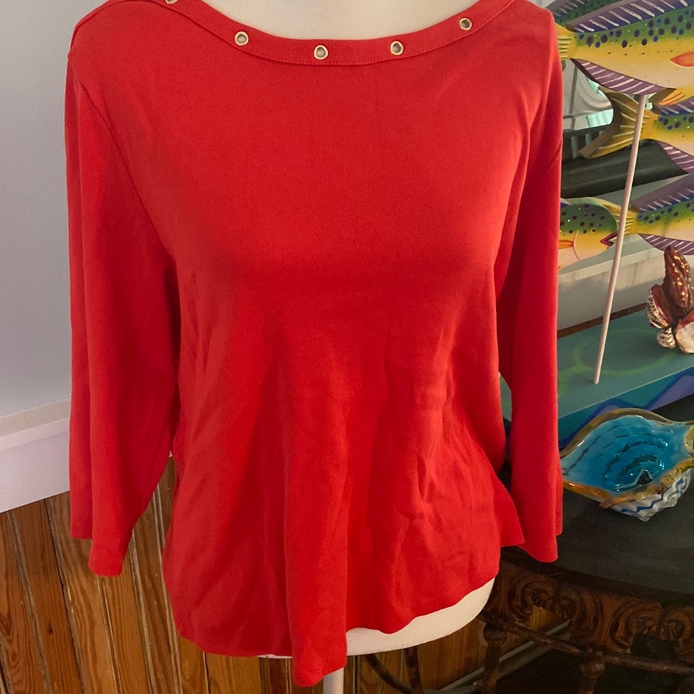 Rafaella 100% cotton XL Petite top w grommet accents. Excellent gently worn